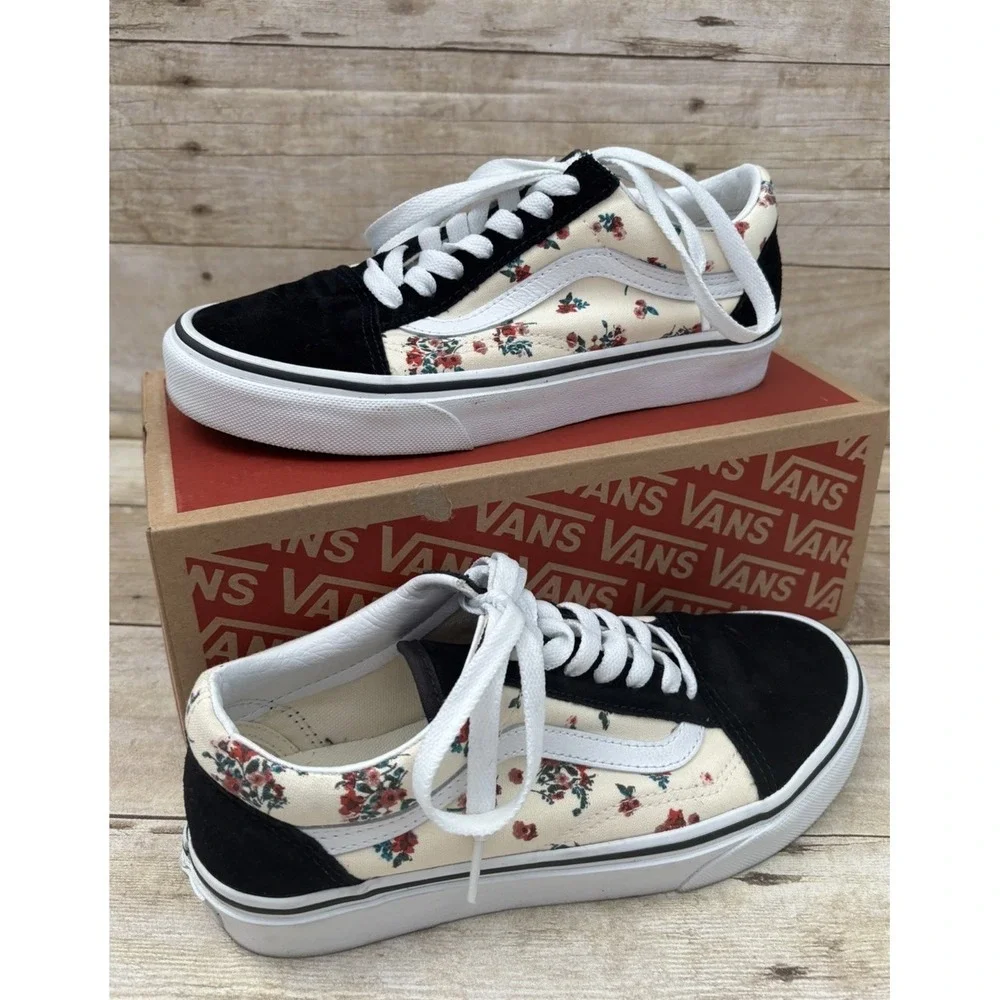 VANS Old Skool Ditsy Floral Women's Sneakers Size‎ 5.5 White Black